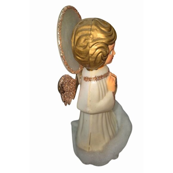 Vintage Ceramic & Fabric Angel Figurines Set - Glitter Wings Cloud Base - Home D - Picture 5 of 10